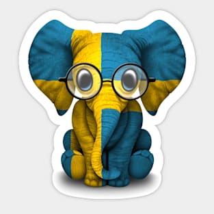 Baby Elephant with Glasses and Swedish Flag Sticker